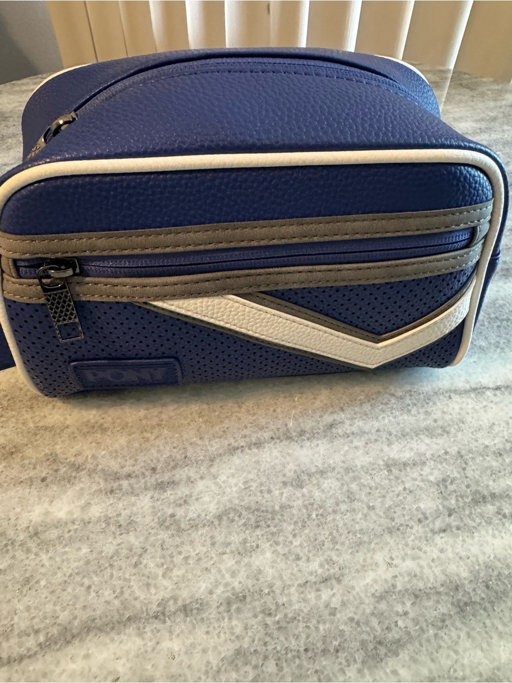 Pony Navy Blue Toiletry Bag with White & Gray Accents